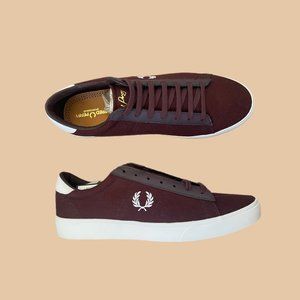 Fred Perry Spencer Canvas & Leather burgundy trainers - new with tags